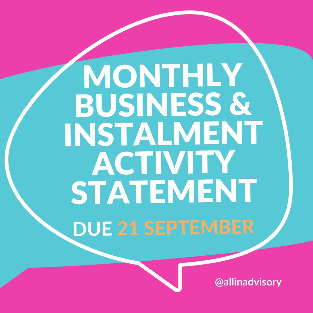 📆 AUGUST IAS/BAS ALERT 📆

The Monthly Instalment + BAS for August 2025 is due 21 September! Lodging on time avoids late fees, and if cash is tight, you can still lodge and set up a repayment plan. Questions? We’re just a click away 👉 loom.ly/sZdR4uE