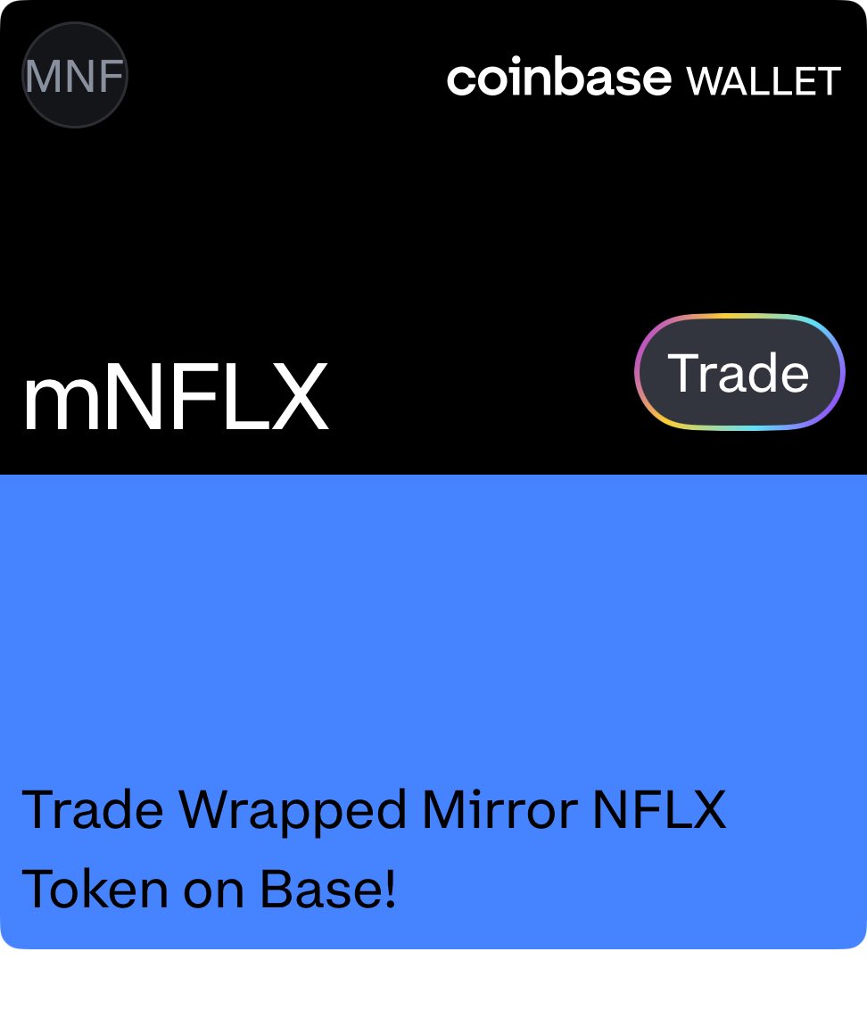 PercyChaser's tweet photo. Check out Wrapped Mirror NFLX Token on Base! Use my link to join in on the fun and trade with live price charts. https://t.co/jJEiZ3J707 ⁦@netflix⁩ https://t.co/hKOAB60frx