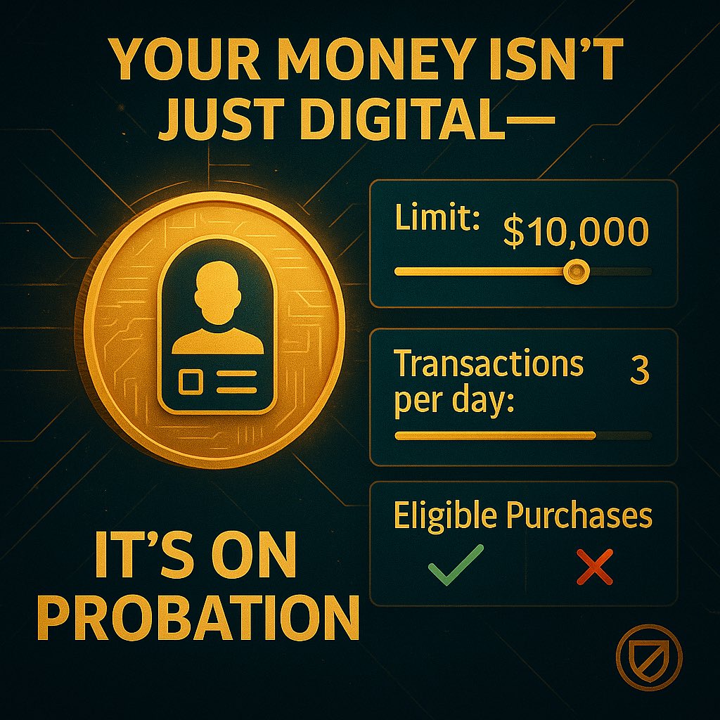 IssacharProtoc's tweet image. Issachar Protocol 1 — Digital Buying &amp;amp; Selling Control

With account-based CBDCs, your money isn’t just digital—it’s on probation.”
#IssacharProtocol

🔒 Tracking how money rails decide who can buy or sell.