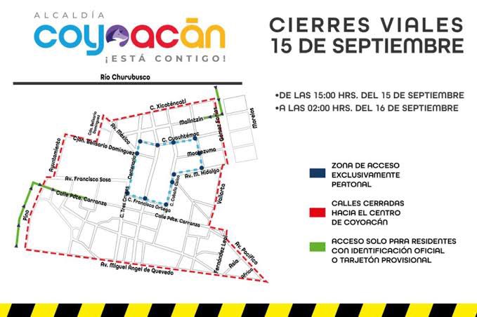 Si vienes al centro de #Coyoacan al grito, por favor considera venir en transporte público y caminar el último tramo. Ya están cerrados varios accesos, no corras el riesgo de no poder avanzar o salir al crear aglomeraciones. Recuerda es un espacio histórico y zona de viviendas