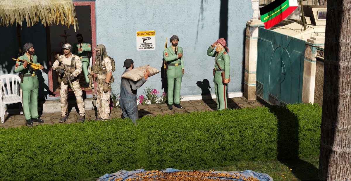 The King's Palace Guard and Nanhae's Prowling Tigers guard Al Nasr Palace as Nanhae's chancellor Chen Xiuze and King Isan Al Jamshid discuss terms of environmentally friendly alternatives for Karzeghistan. #Arma3 <a href="/ArmaPlatform/">Arma Platform</a> #armaphotography