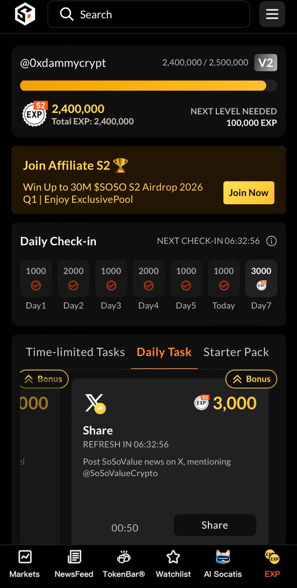 0xdammycrypt's tweet photo. My journey on SoSoValue so far.

SOSO cooked so well in s1(I wasn’t eligible)
I’m positioning for s2 and you can also!!
You are still early,join SOSO using my link: https://t.co/jOkL3fQbpN
Don’t miss out on the next cook! https://t.co/rw1jkiCXyf
