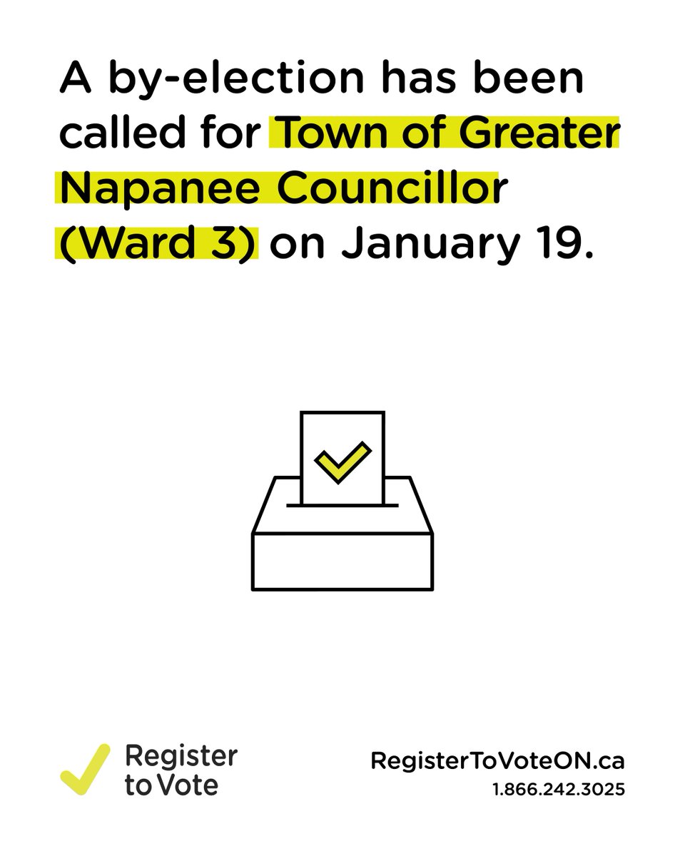 RegisterON's tweet photo. Planning to vote in the upcoming Greater Napanee by-election for Ward 3 Councillor? Check, update or add your information to the voters list at https://t.co/9BQ4QzjFyV. https://t.co/STyRB5moRI