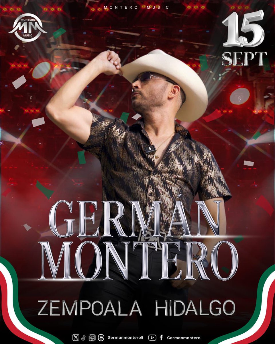 Está noche Mexicana, Zempoala, Hidalgo se viste de gala con el Caballero de la Banda <a href="/GermanMontero5/">GermanMontero5</a>

Cantando todos sus exitos totalmente en vivo con su Banda Ahomense 

#FansGM 
#FamiliaGM
#ClubAquiEstoyCon GM