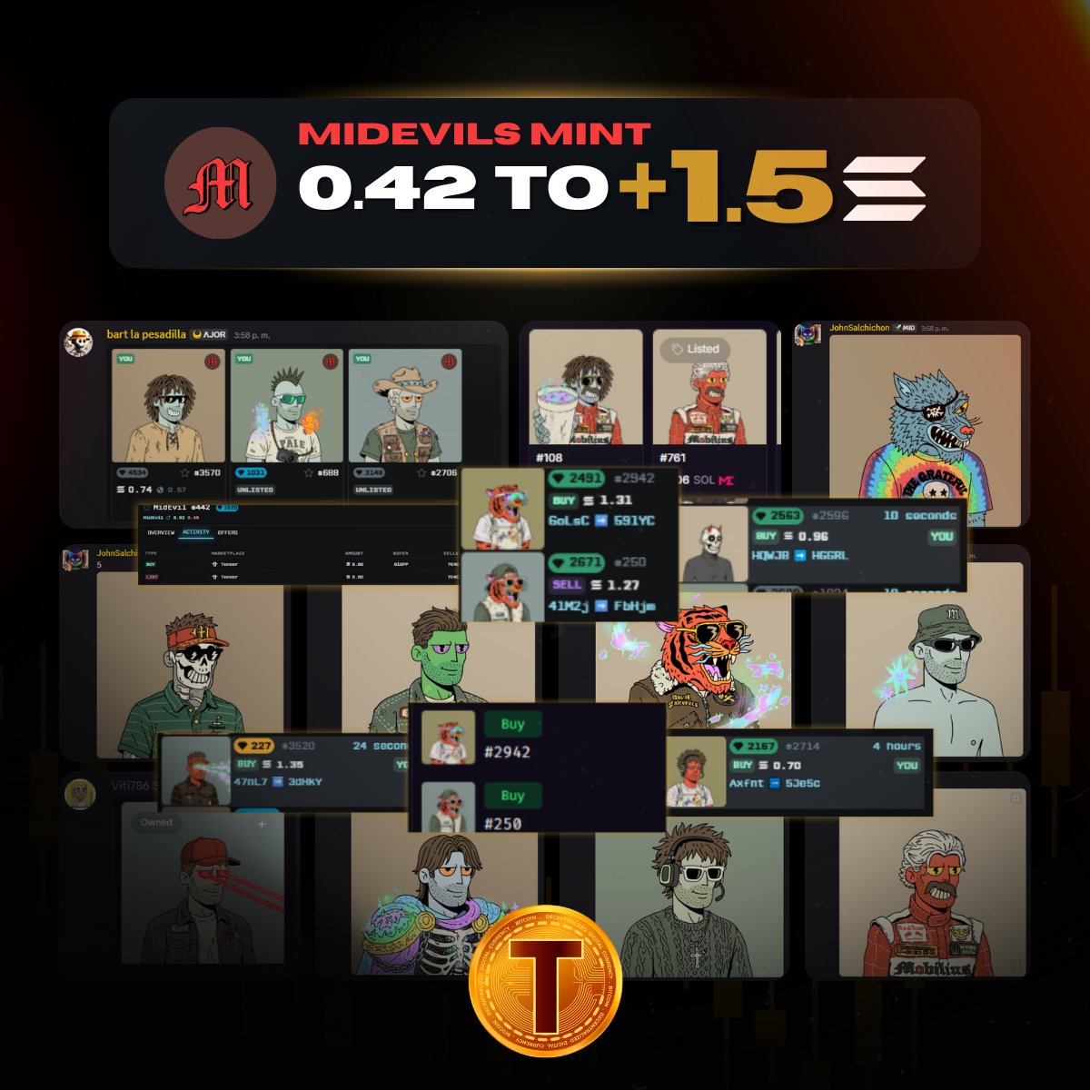 .<a href="/MidEvilsNFT/">Mid Evils</a> minted at 0.42 $SOL and already flying past 1.5+ $SOL 🚀

Shoutout to our TeamCoinDAO fam who also scored FREE mints with Knight Fall game &amp; more 🔥

Big wins, big vibes, our community keeps growing stronger in the Solana ecosystem!