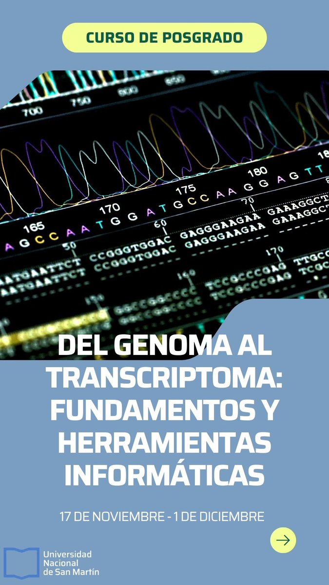 aldanacepeda7's tweet photo. Con mucha felicidad anunciamos un curso en la UNSAM de bioinformática, enfocado en ómicas de ácidos nucleicos 👩🏼‍💻🧬
Con un gran plantel docente
No es necesario tener conocimientos de programación. 
El programa se encuentro dentro del forms.
Pre-inscripción: https://t.co/1DHVMIvlYN https://t.co/stAWbAe88V