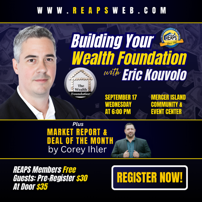 REAPSweb's tweet image. WED NITE! Building Your Wealth Foundation MERCER ISLAND
Event is perfect for anyone looking to exit the "rat race" 
- packed with insights that will change the way you think about growing your wealth.
Wed September 17
6:00 PM
at Mercer Island Community
WWW REAPSweb dot com