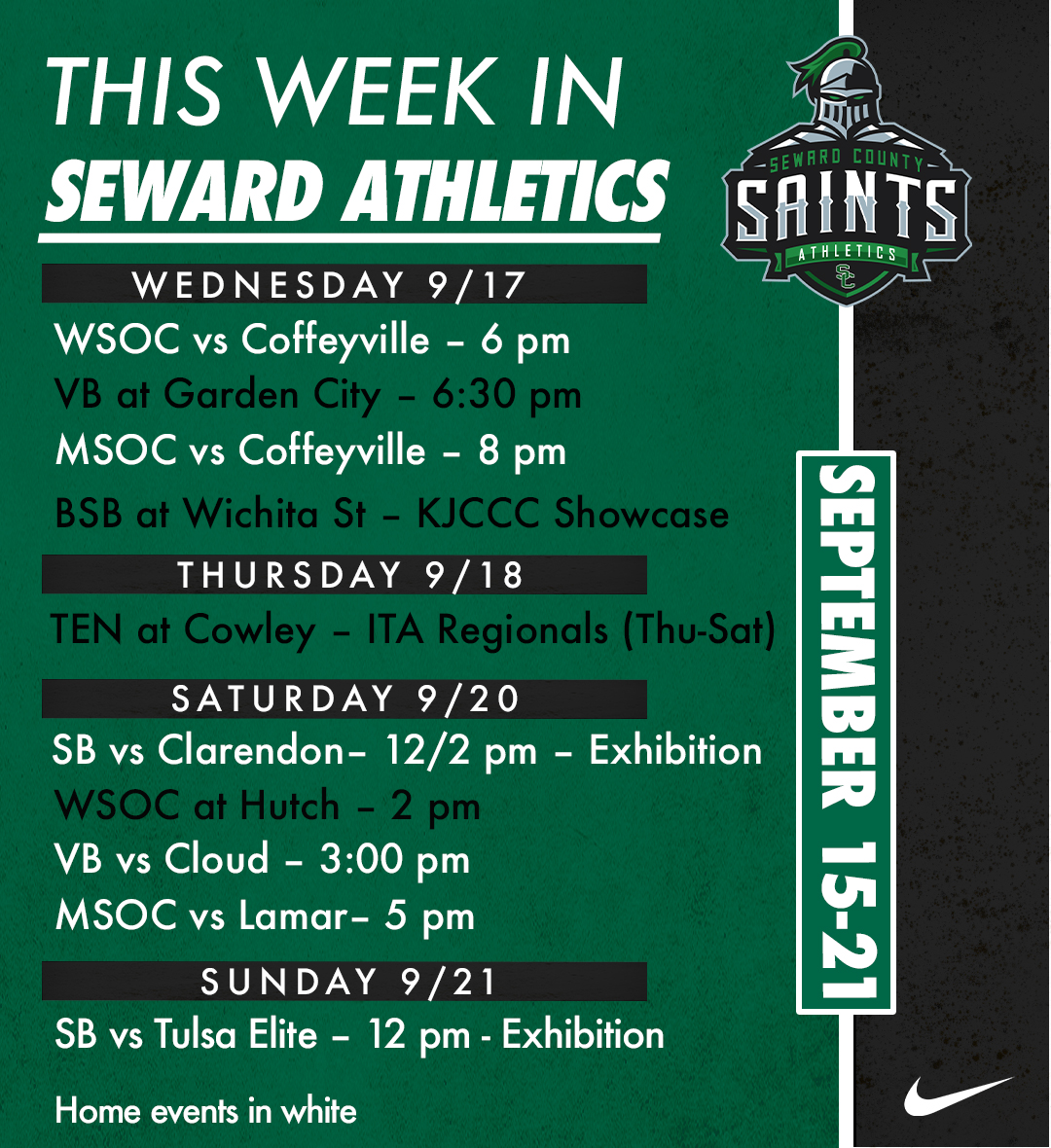 Another busy week of Saints action with women and men's soccer, volleyball and softball all having home events!

Composite Schedule: sewardsaints.com/composite

#GoodToBeGreen