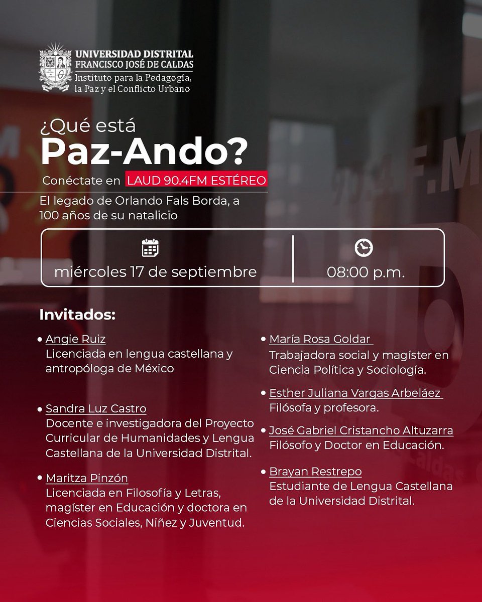 #QuéEstáPazando| El legado de Orlando Fals Borda
Conversemos en sobre el legado de Orlando Fals Borda y el impacto de su trabajo sobre la IAP, el sentipensar y la educación popular en América Latina.
Este homenaje hace parte de la IX Semana de Humanidades 🌎