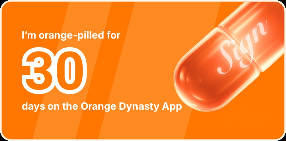 I've been Orange-Pilled and Seeing Signs for 30 days 👀🧡🐉.Join the app and be a better version of yourself!
orange.sign.global/app?user=RZUV9…

Happy 30 days $Sign Family
I love you guys.. 🧡🧡🧡🧡
<a href="/sign/">Sign 🧡👀</a> 
<a href="/ethsign/">Sign</a> 
<a href="/0xzoe_im/">Zoe Chen 🧡👀</a> 
<a href="/realyanxin/">Xin (Shin) Yan 閻欣</a> 
<a href="/0xbossj/">0xbossj.sign 🧡👀</a> 
<a href="/Tajudeen_10/">Tajudeen 🔶</a> 
<a href="/Farmie_KIND/">Farmie 🧡👀</a>