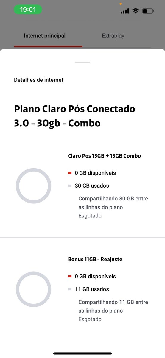 barbieri_c's tweet photo. @ClaroBrasil : O atendimento não consegue explicar:
Tenho 41 GB de internet principal; Consumo médio mensal: 18 GB; Apps utilizados, que NÃO geram consumo:
WhatsApp
Instagram
X
E então: Voce atingiu 100% do seu pacote de internet. Contrate um novo pacote para voltar a navegar. https://t.co/anL8tAaZsQ