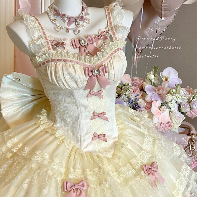 な*お様 ゆめかわ♡全２カラー　編み上げリボンフリルワンピース　wanpi37 な*お様 ゆめかわ♡全2カラー 編み上げリボンフリルワンピース