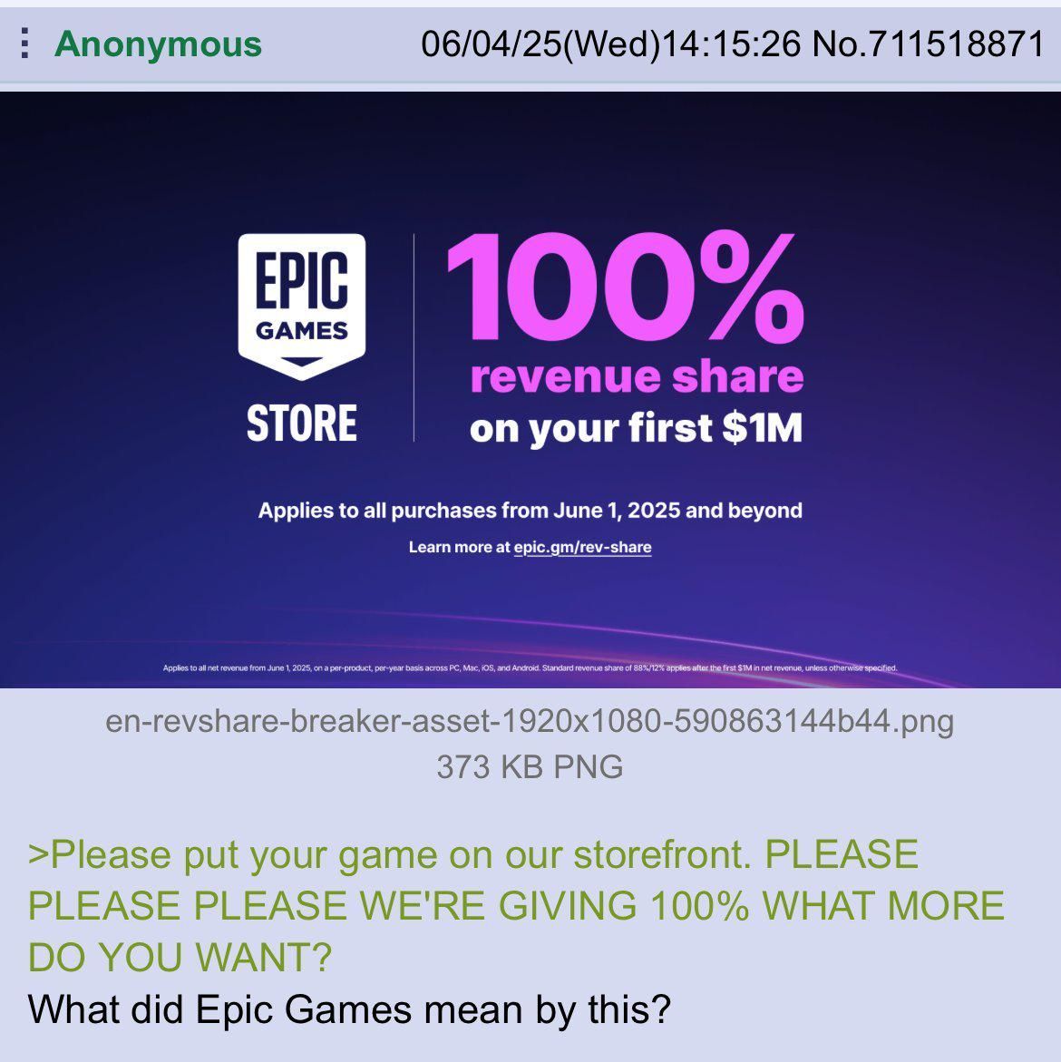 DailyGreentext's tweet image. Anon on Epic Games
