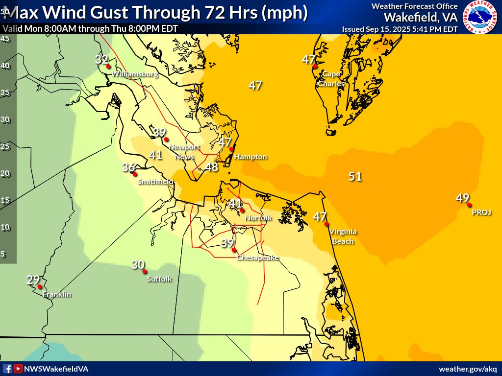 WINDY over the next 24-36 hours. Some gusts up to 50 possible at the coast. NWS has several area of 45+ in their forecast grids.