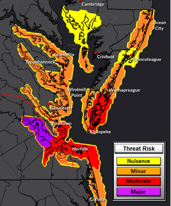 Finally, the tidal flooding will peak Tuesday around high tide (4-8pm). Moderate tidal flooding (5.5ft) in the metro. Lower than Erin, but still impactful as it's around the evening rush hour.