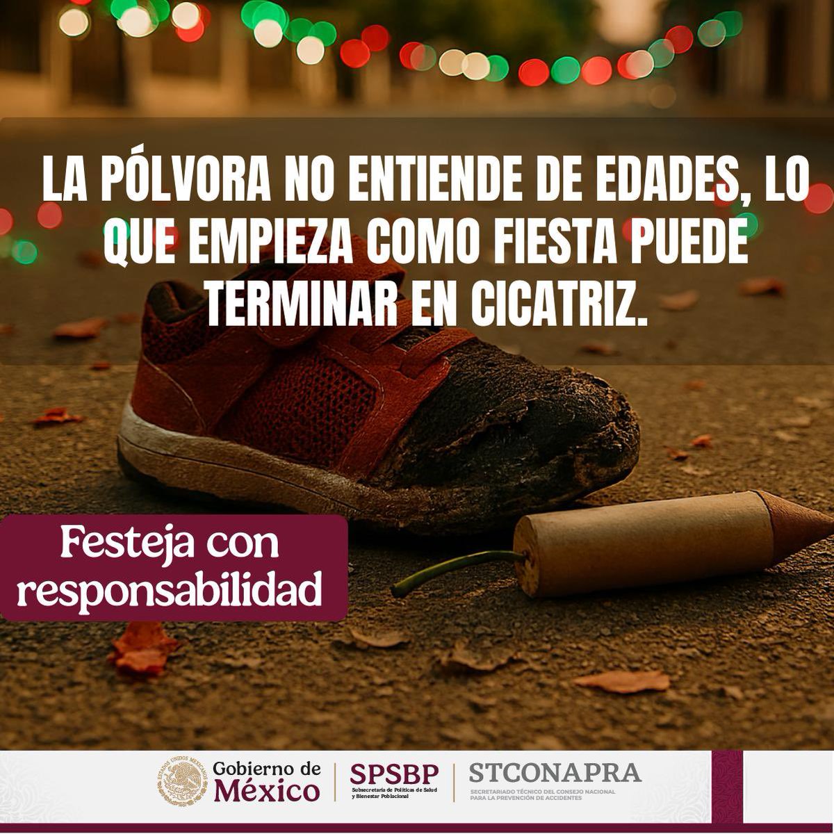 🎉🇲🇽 Este 15 de septiembre… que el orgullo no apague la responsabilidad.

💥 Cada año, la pirotecnia deja cicatrices: manos heridas, rostros marcados, infancias interrumpidas.

👶 Evita fuegos artificiales cerca de niñas y niños.
#SPSBP #COEPRAS  #CRUM #PREVLESIONES