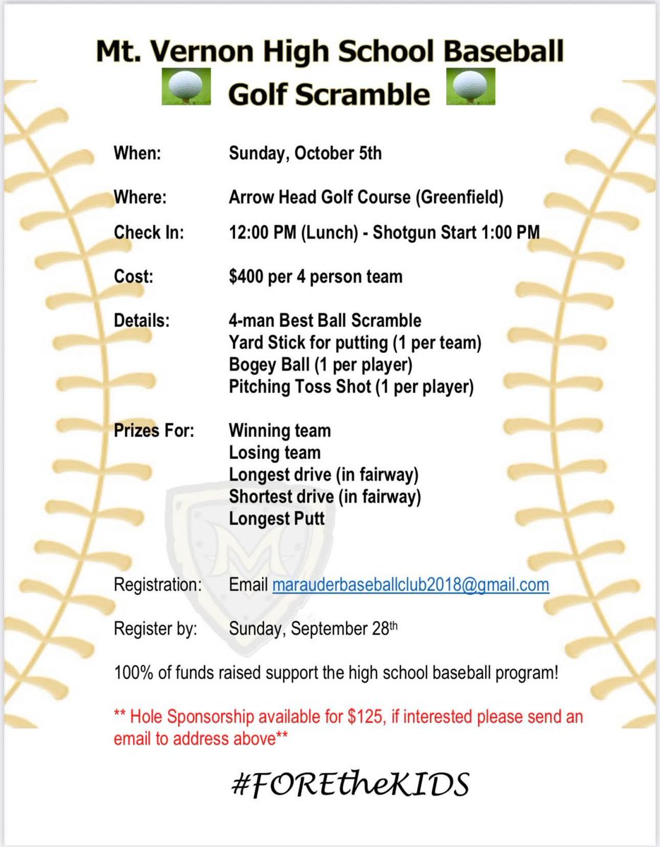2nd Annual Mt. Vernon Marauder Baseball Golf Outing coming in October. #FallClassic