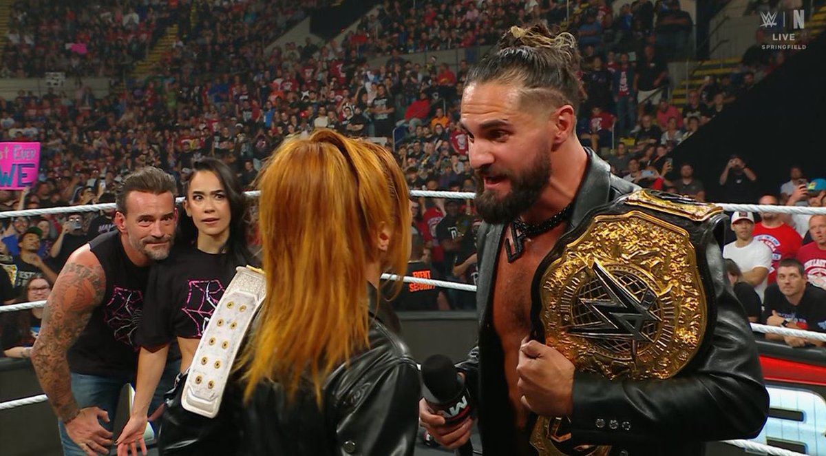 Punk and AJ just watching it all unfold 😭

#WWERaw