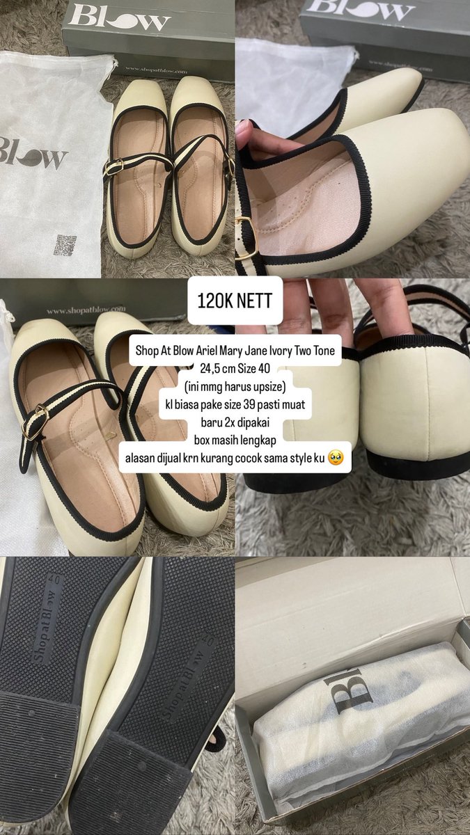 62e___'s tweet photo. @undipmfs2 guyss siapa mau beli preloved flat shoes akuu 100k ajah nett yaa
Shop At Blow Ariel Mary Jane Ivory Two Tone
24,5 cm Size 40 (ini mmg harus upsize)
kl biasa pake size 39/40 pasti muat
baru 2x dipakai
box masih lengkap yah
alasan dijual krn kurang cocok sama style ku 🥹 huhu https://t.co/YQMqsO88tE