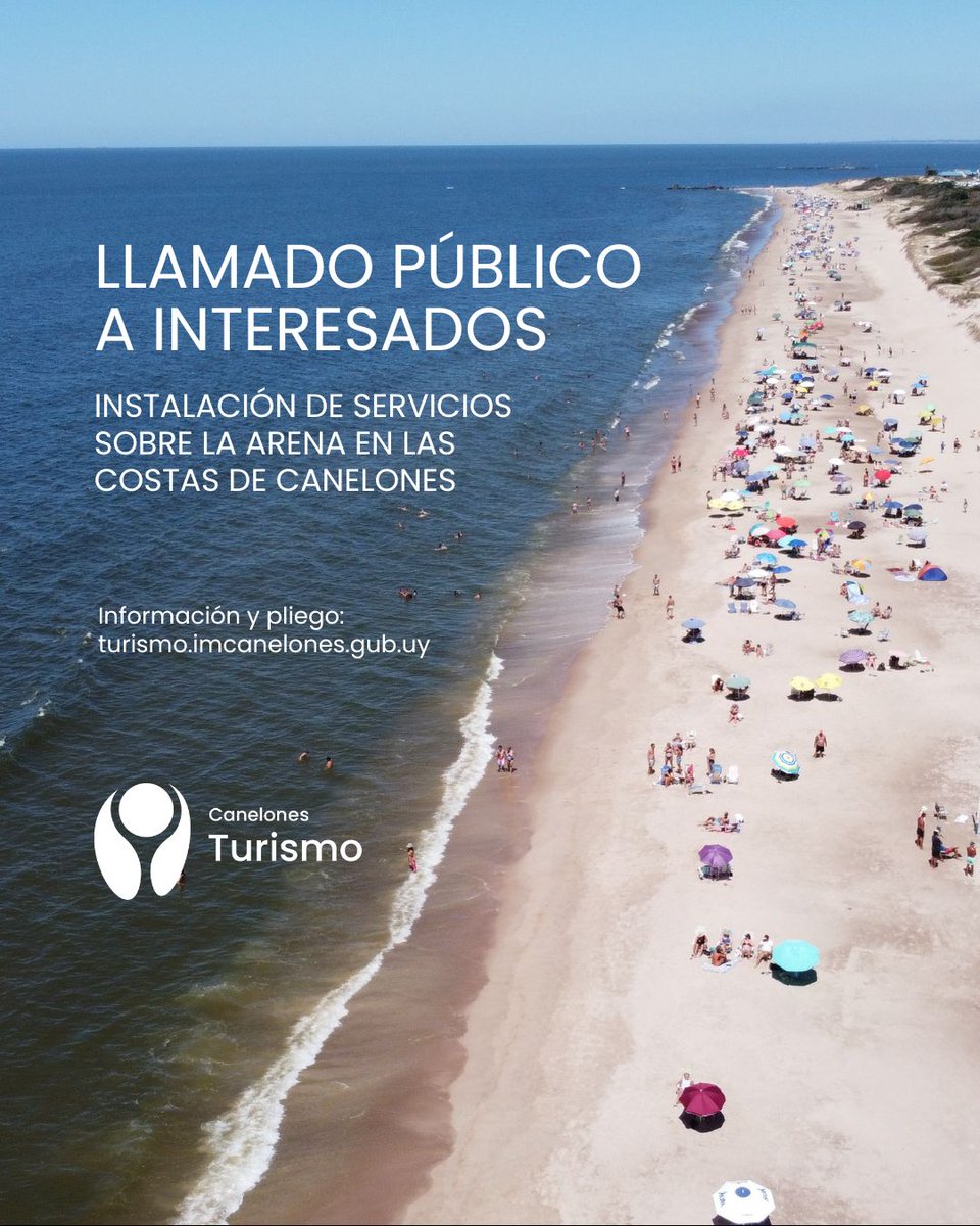 🏖️Está abierto el Llamado público a interesados para la instalación de servicios sobre la arena en las costas de Canelones en el período comprendido entre diciembre 2025 – abril 2030.
Ver información y pliego:
turismo.imcanelones.gub.uy/datos-utiles/n…
