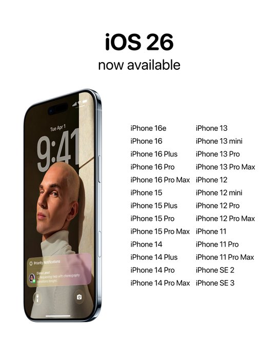 AIbyahmad's tweet photo. Apple has officially released iOS 26! 🔥
Will you update?
#applevent #iOS26 https://t.co/Wob3cis5MQ