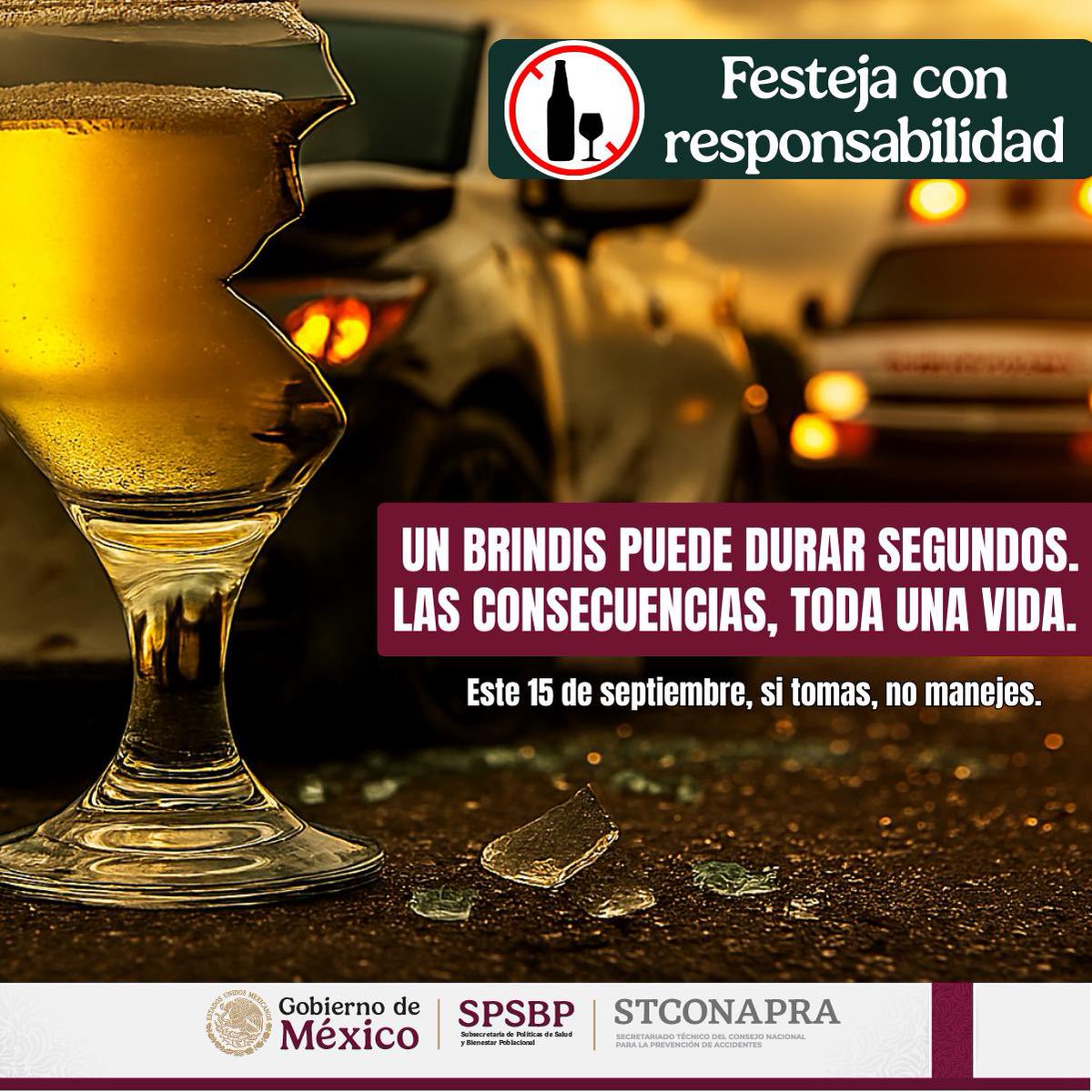 🇲🇽 ¡Que el grito no se convierta en un lamento! 

🚫 El exceso no solo apaga la fiesta, también puede apagar vidas. 

👁️‍🗨️ Si tomas, no manejes. Cuida tu vida y la de los demás.

 #SPSBP #coepra #crum #quemaduras  #velocidad #accidentes #siniestrosviales #motos