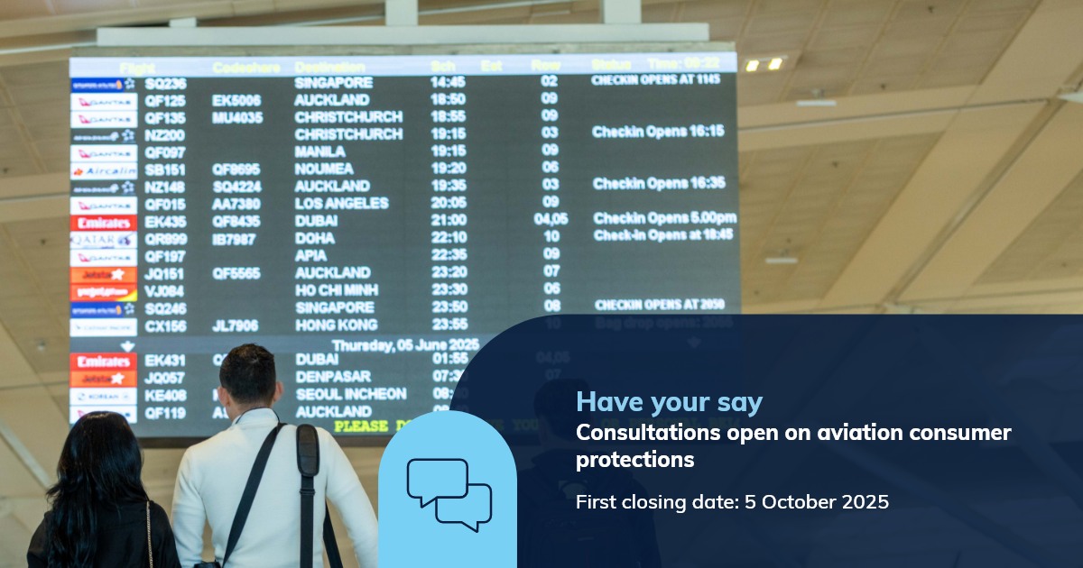 🛫Have Your Say: Shaping Australia’s New Aviation Consumer Protections🛫

<a href="/AusGovInfra/">AusGov Infrastructure</a> are conducting two consultations on the proposed design and implementation of aviation consumer protections.✈️

For more information and to have your say, visit➡️ infrastructure.gov.au/infrastructure…