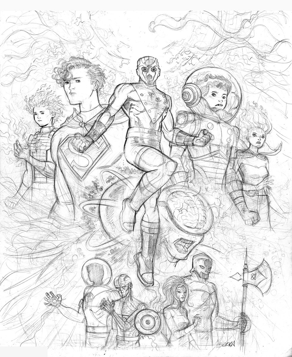 A homage to Adventure Comics 352 and 353 featuring the introduction of The Fatal Five and the Sun Eater storyline.
This one was done using my 'goofy' Legion character designs.

#legionofsuperheroes #superboy #dc #dccomics #pencildrawing #comicart