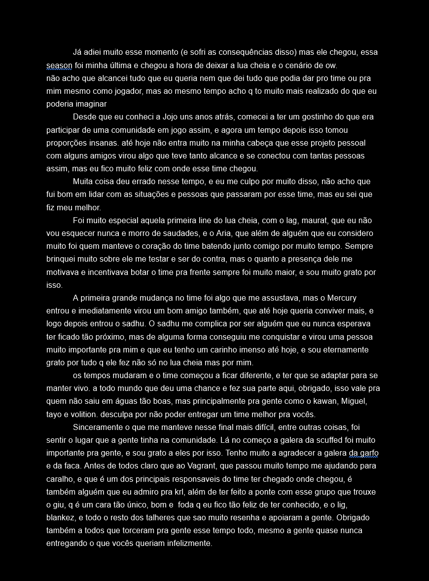 zzzcisco's tweet image. é ate estranho estar fazendo esse post, mas lua cheia is no more, e eu to largando o OW
nao sei se e algo permanente, mas muita coisa me levou a decidir isso
sou muito grato por tudo q vivi nesses anos e a todos voces 
docs.google.com/document/d/1Pb…