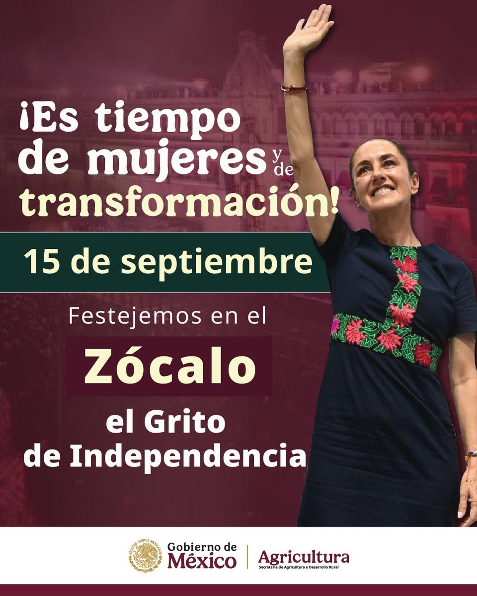 Esta noche viviremos un momento histórico: por primera vez, una mujer encabezará el Grito de Independencia.

Acompañemos a nuestra presidenta <a href="/Claudiashein/">Claudia Sheinbaum Pardo</a> en el Zócalo de CDMX y unámonos para gritar con orgullo: ¡Viva México! ¡Viva la #SoberaníaAlimentaria de la nación!🇲🇽