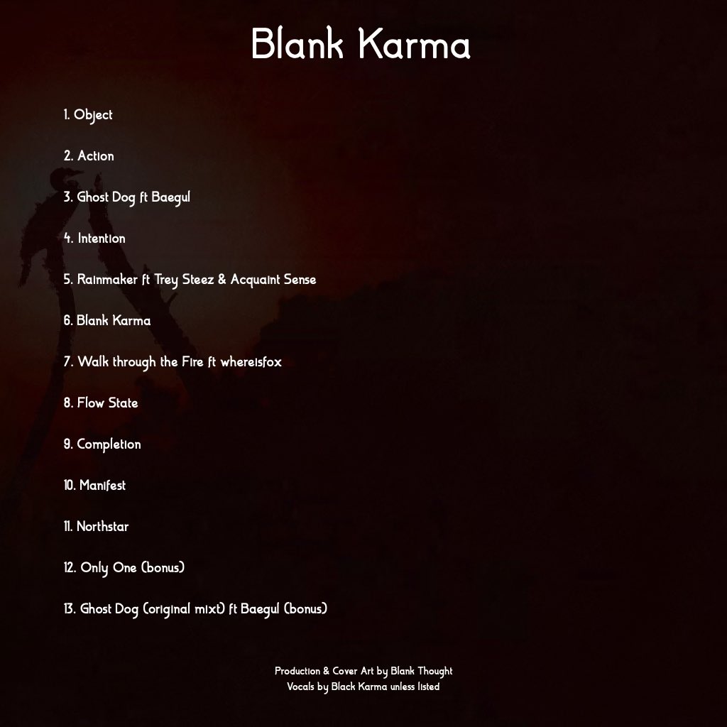 Blank Karma out on Bandcamp with <a href="/blackxkarma/">BLACK KARMA</a> 
Ft 
<a href="/baegull1/">ʙᴀᴇɢᴜʟʟ (ƃuıɯoɔ ɥɔouǝ)</a>, <a href="/treystz/">trey steez</a>, <a href="/acquaintsense/">Acquaint Sense fka (a.t.c.)</a> &amp; <a href="/whereisfox/">whereisfox🎪</a> 
Out on Streaming Friday!!
Link below!