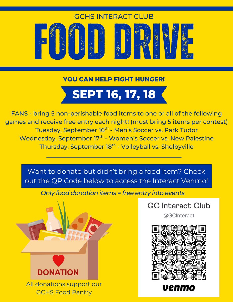 GC_Interact's tweet photo. Help out our food drive and support our Cougar athletes! https://t.co/JOryyF5ORz