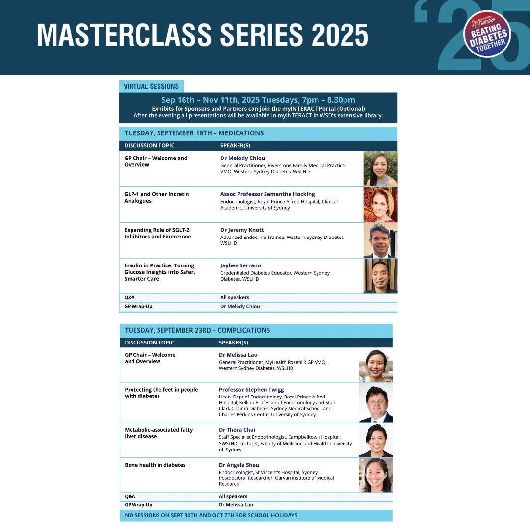 Register today and access the sessions at your convenience via myINTERACT:
westernsydneydiabetes.com.au/masterclass.../

#DiabetesEducation #WSD2025