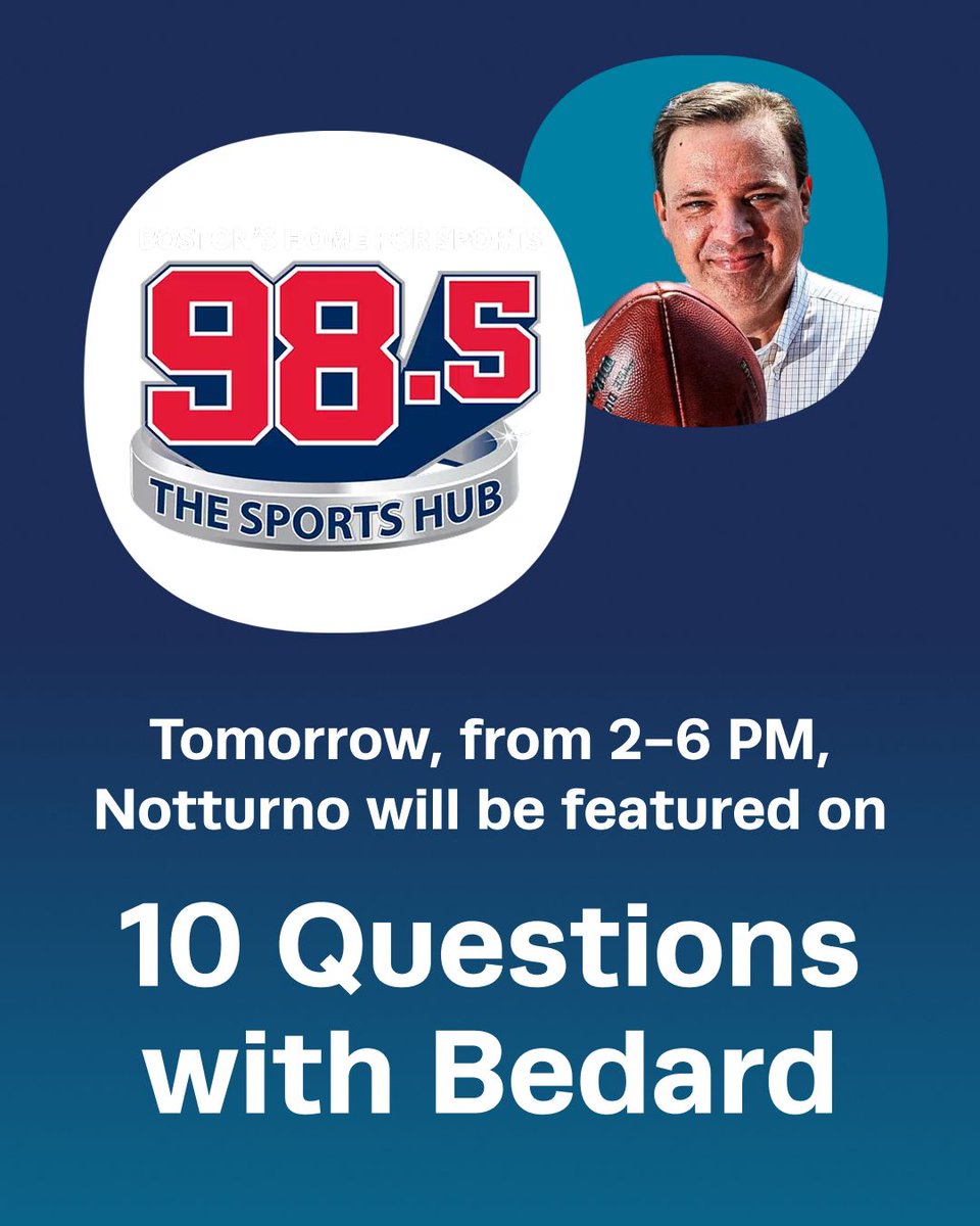 NotturnoHome's tweet image. Excited to announce that Notturno will be featured during 10 Questions with Bedard on 98.5 The Sports Hub. Listen tomorrow from 2-6 PM, and comment down below if you manage to catch the mention! 👇 

#CompleteHomeComfortCompany #NotturnoHomeServices #AC #HomeMaintenance #HVAC