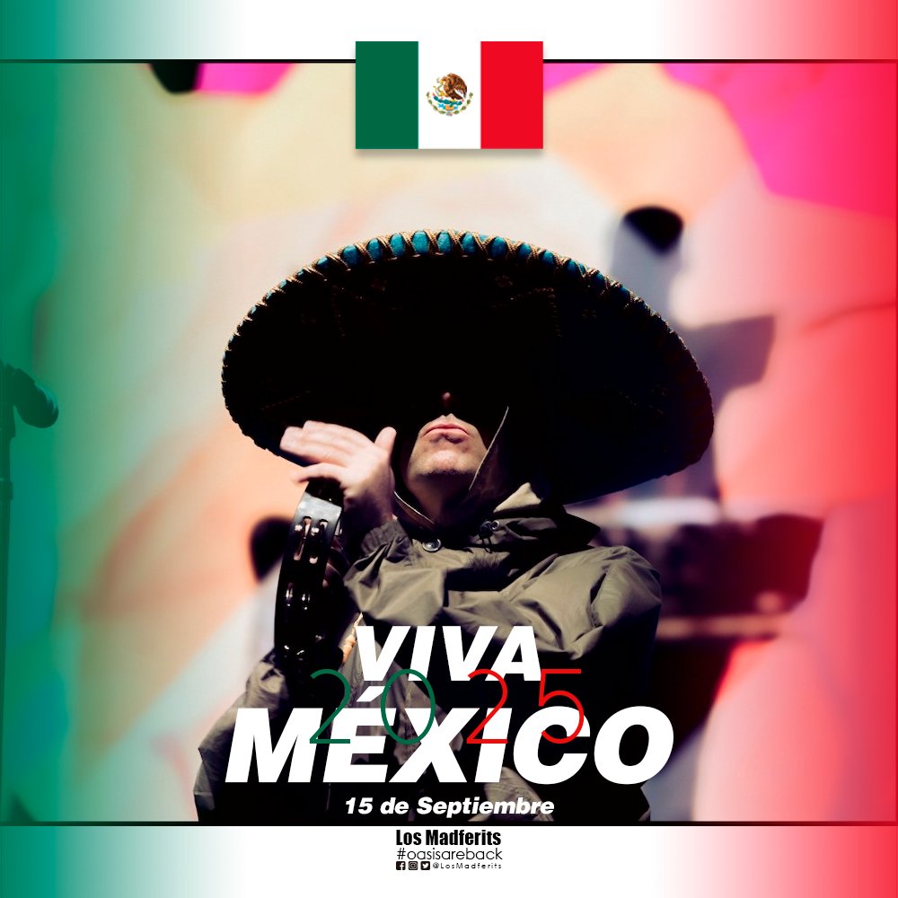 LosMadferits's tweet photo. ✨⭐️VIVA MÉXICO 🇲🇽⭐️✨
Felices Fiestas Patrias 🥳
Hoy 15-16 de septiembre 2025
La icónica imagen de @liamgallagher portando sombrero de charro, el pasado sábado 13 de septiembre, al final de la presentación de @oasis en México.
📷 Harrie T K Bols
#OasisLive25 https://t.co/3WaGQ40kFp