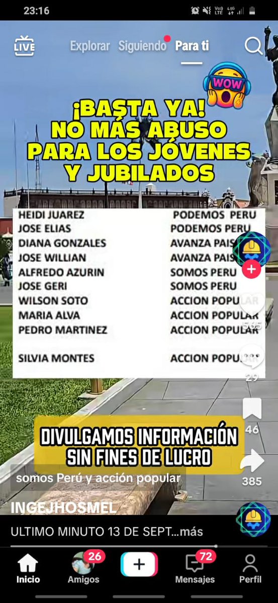 Congresistas de ACCION POPULAR, sin criterio, sin tino, sirviendo de FURGON de cola del FUJIMORISMO.
Son mas de 6Mill. de jovenes; quienes son Uds . para imponerles un Sistema Pensionario obligatorio. Respeten su Libertad de decidir. Nunca entendiero a FBT.
Dan verguenza.