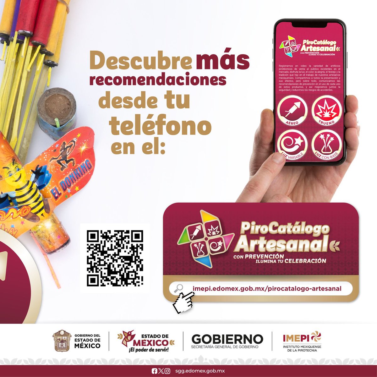 SaludEdomex's tweet photo. Estas fiestas patrias
#ConPrevenciónlluminaTuCelebración,
también la seguridad se planifica.
Consulta más información preventiva en el nuevo #PiroCatálogoArtesanal desarrollado por el @IMEPl.Edomex, entrando al siguiente portal:
https://t.co/Jv8VeCD4J9.
#ElPoderDeServir #IMEP https://t.co/nPK9N7Pw9n