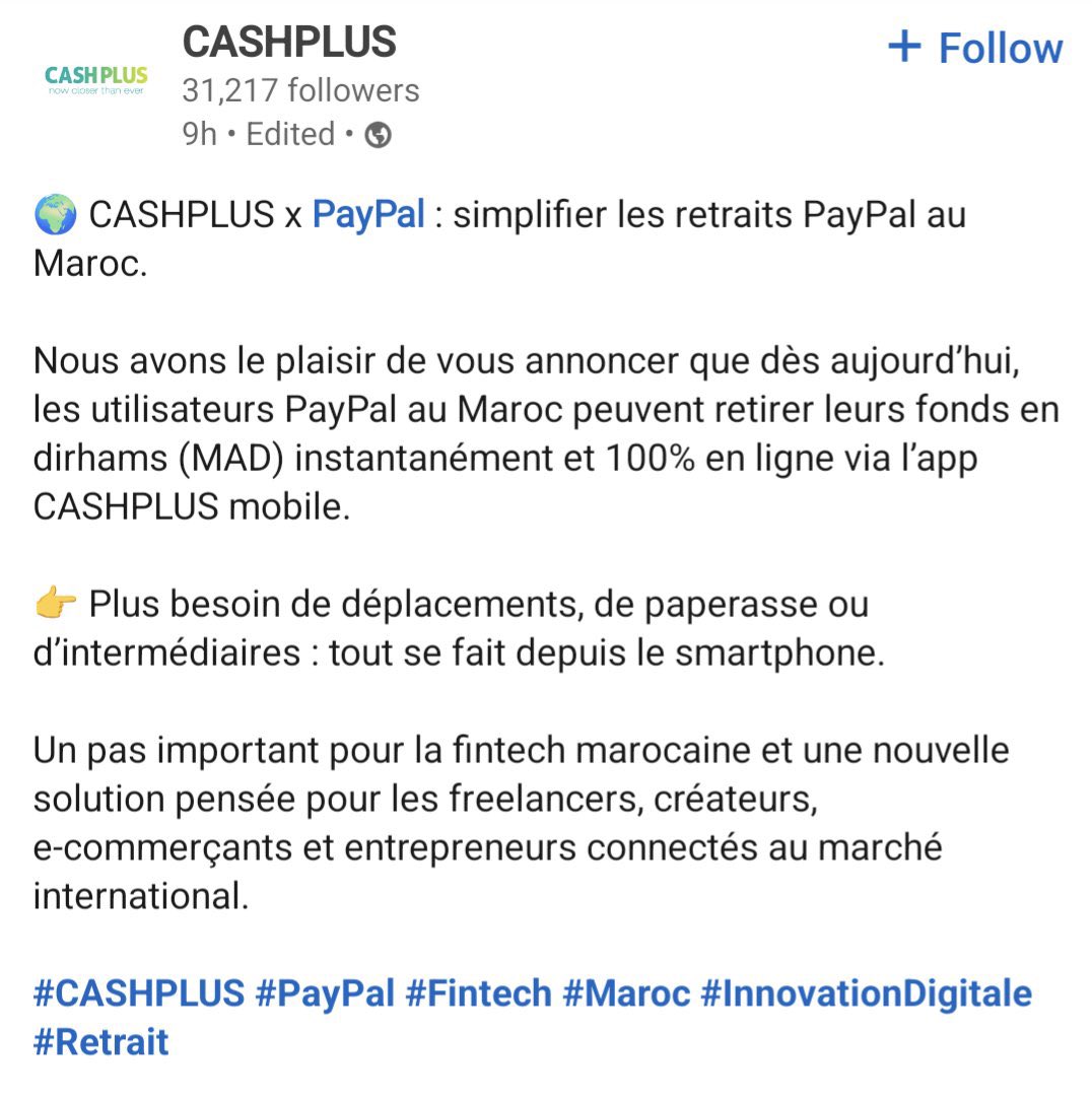 Moroccans are now able to withdraw money instantly using the Cashplus App.