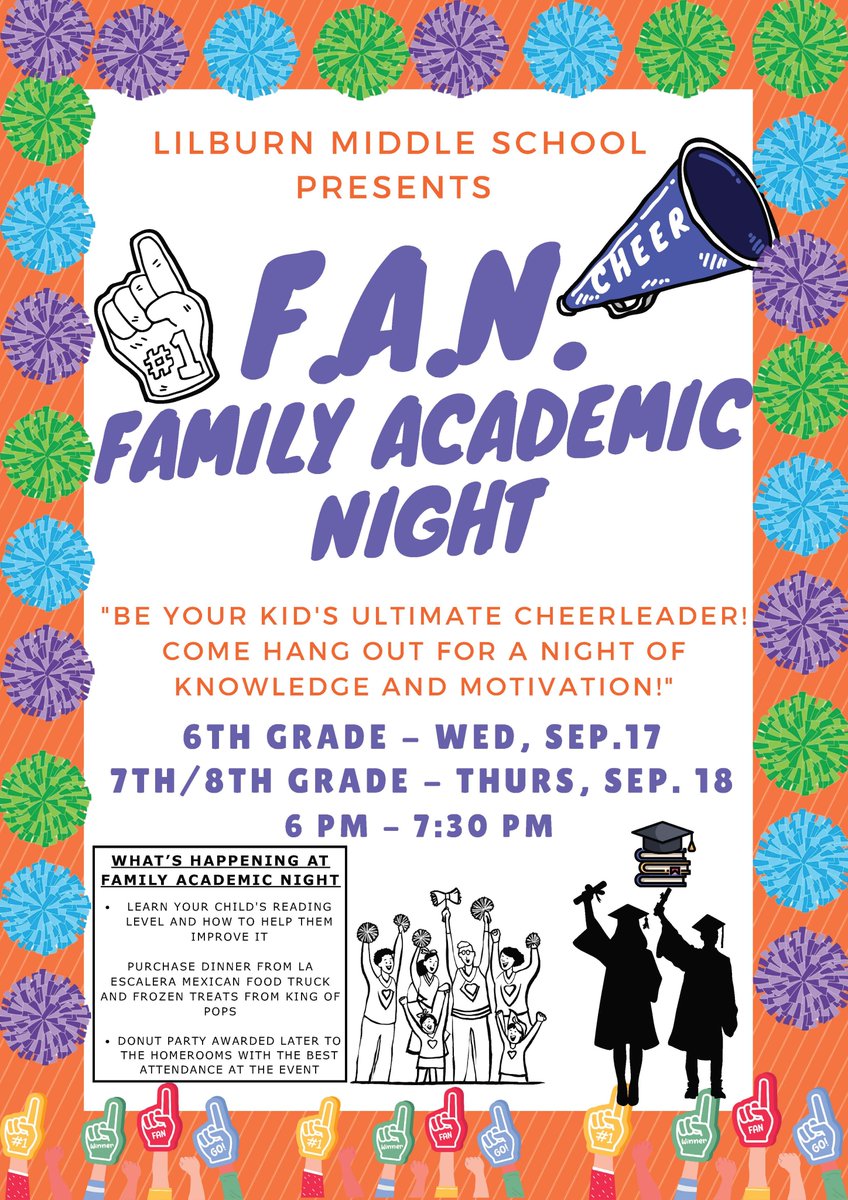 Lilburn Middle (@lilburnmiddle) on Twitter photo ๐ฃ Family Academic Night is almost here!
๐ Learn about iReady results & support your studentโs success
๐ฎ La Escalera Mexican Food Truck (former LMS student!)
๐ง King of Pops โ proceeds support LMS
๐ Attendance competition
๐ 6th grade: Sept 17 | 7th/8th: Sept 18 | 6โ7:30 PM ๐ฃ Family Academic Night is almost here!
๐ Learn about iReady results & support your studentโs success
๐ฎ La Escalera Mexican Food Truck (former LMS student!)
๐ง King of Pops โ proceeds support LMS
๐ Attendance competition
๐ 6th grade: Sept 17 | 7th/8th: Sept 18 | 6โ7:30 PM
