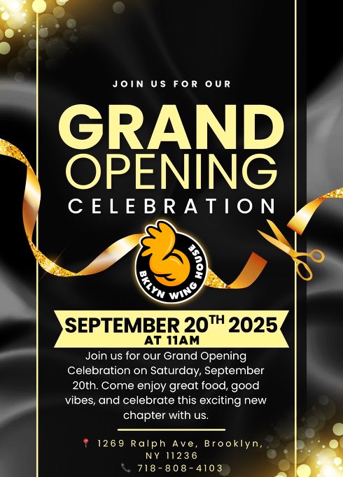 BKWingHouse's tweet photo. 📣📣Ralph Ave is currently open for business. Come celebrate with us this Saturday, September 20th. Bring your friends and family!!! 🍗🍗

1269 Ralph Ave
Brooklyn NY 11236

#BlackOwnedBusiness 
#Brooklyn https://t.co/W9PCGxuRd2