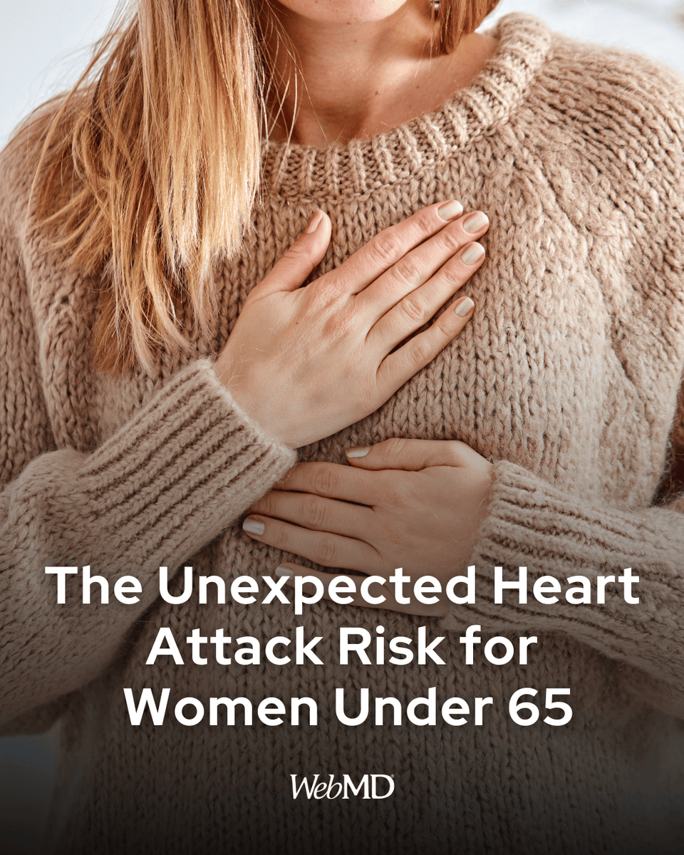 WebMD's tweet photo. Women under 65 should pay attention to unusual symptoms like palpitations, sudden sweating, or chest discomfort—even without traditional risk factors. Mayo Clinic researchers found that half of heart attacks in this group are caused by nontraditional factors such as spontaneous coronary artery dissection (SCAD), underscoring the need for vigilance and timely evaluation. https://t.co/H0z0EGGijH