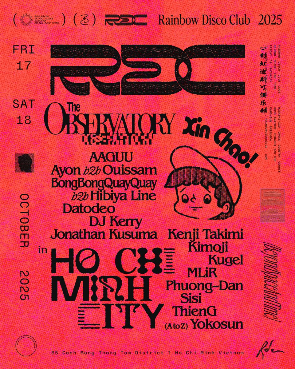 𝐅𝐮𝐥𝐥 𝐥𝐢𝐧𝐞-𝐮𝐩 𝐨𝐟 𝐑𝐚𝐢𝐧𝐛𝐨𝐰 𝐃𝐢𝐬𝐜𝐨 𝐂𝐥𝐮𝐛 𝟐𝟎𝟐𝟔 𝐚𝐭 𝐓𝐡𝐞 𝐎𝐛𝐬𝐞𝐫𝐯𝐚𝐭𝐨𝐫𝐲 🇻🇳

昨年ホーチミンの名門クラブ The Observatory で大成功を収めたRainbow Disco Club が、2026年のワールドツアーの一環で再び帰還します。