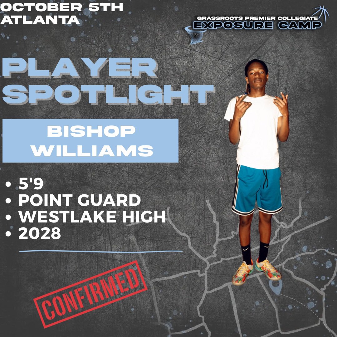 GPCECBASKETBALL's tweet photo. Bishop Williams is our next player spotlight 📸

He attends Westlake HS and is locked in to compete at our next showcase! 🔒

📍 Marist School - Atlanta GA
📆 Sunday October 5th
🔗 https://t.co/wvaNTCoMn2 

#basketball #basketballrecruiting #collegebasketball  #GPCEC #Atlanta https://t.co/KMScB6TRmS