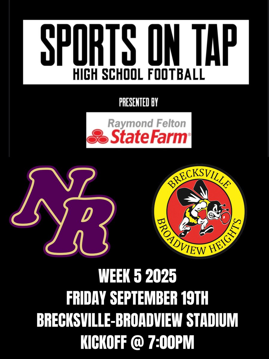 Sports On Tap Featured Football Game Week 5
🎥Josh Jeffi <a href="/JoshJeffi/">Josh Jeffi</a> 
North Royalton Bears vs Brecksville Bees
<a href="/NRAthletics/">NRoyalton Athletics</a> <a href="/NRfootball/">North Royalton Football</a> <a href="/bbhathletics/">BEES ATHLETICS</a> <a href="/BBHFootball/">Bees Football</a> <a href="/SuburbanLgOH/">Suburban League</a>