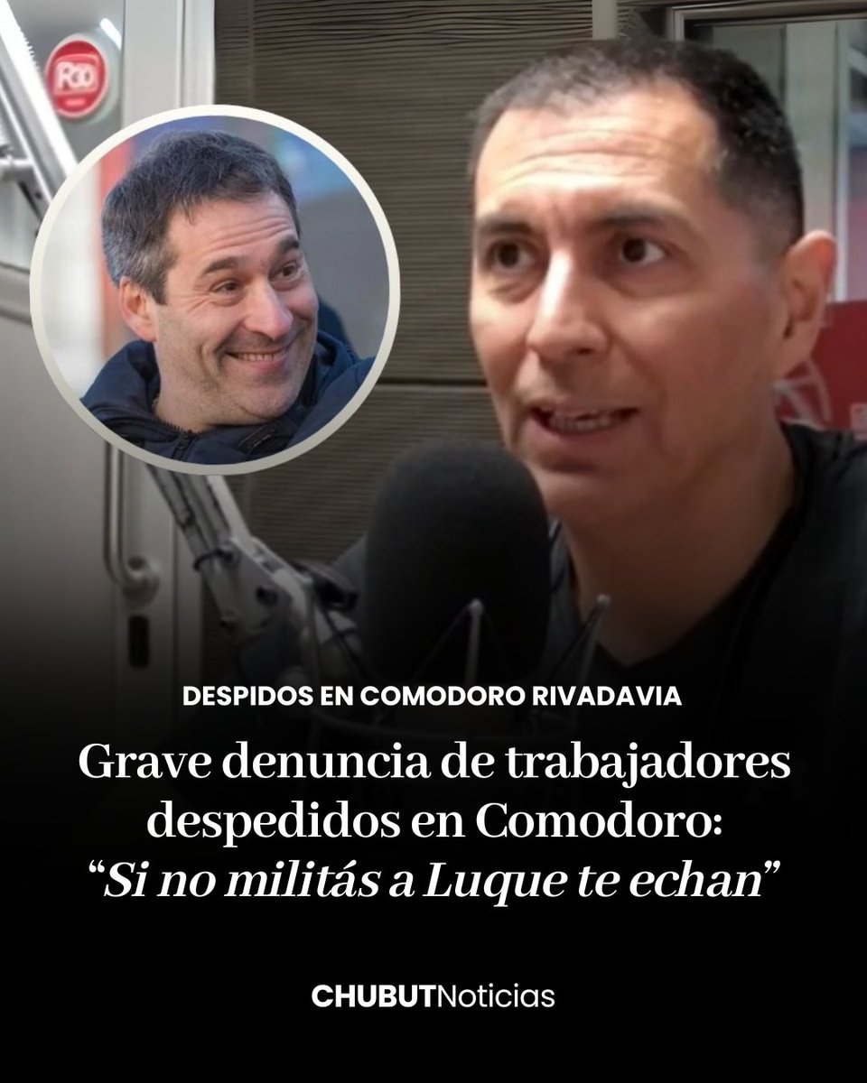 #Chubut #Comodoro | Grave denuncia de trabajadores despedidos: «Si no militás a Luque te echan»

📌 Un grupo de 25 trabajadores petroleros fue despedido tras negarse a marchar en apoyo a la candidatura de Juan Pablo Luque. Los trabajadores denuncian aprietes y una lista de