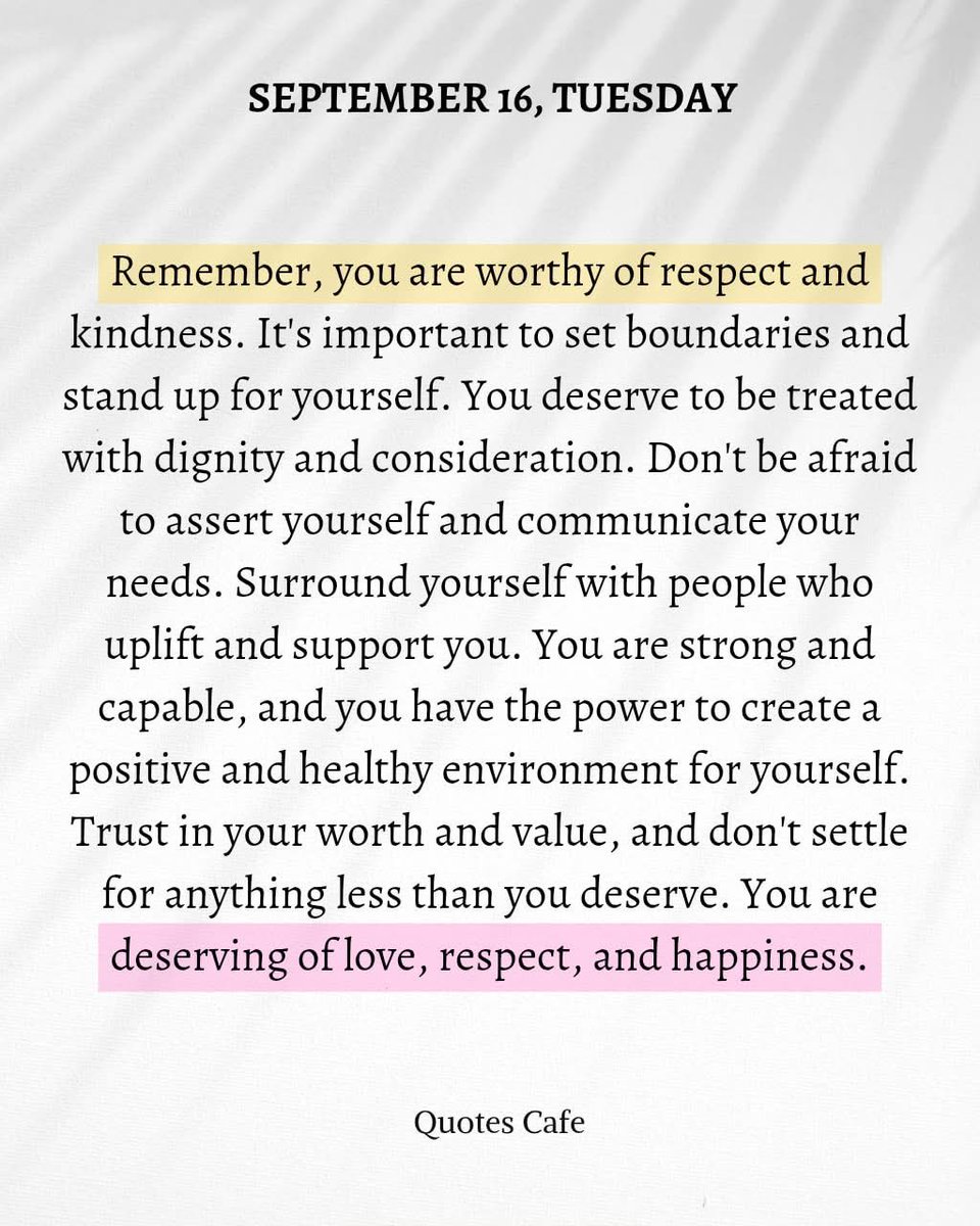 MPHickie's tweet photo. A message for today … 

You are worthy of respect, love, and happiness. Set boundaries, speak your truth &amp; surround yourself with people who uplift you. Never settle for less than you deserve — your worth is not up for debate. #SelfWorth #RespectYourself #MentalHealthMatters 👇 https://t.co/XIt8rp3txm