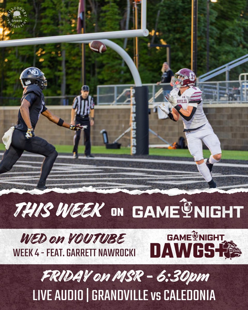 THIS WEEK on GAME NIGHT

WED - On YouTube (Michigan Game Night): DAWGS+ Podcast - Feat. <a href="/GarrettNawrock9/">Garrett Nawrocki</a> 

FRI - 6:30pm on <a href="/MISportsRadio/">Michigan Sports Radio</a>: @grandvillefb vs Caledonia - Audio Coverage