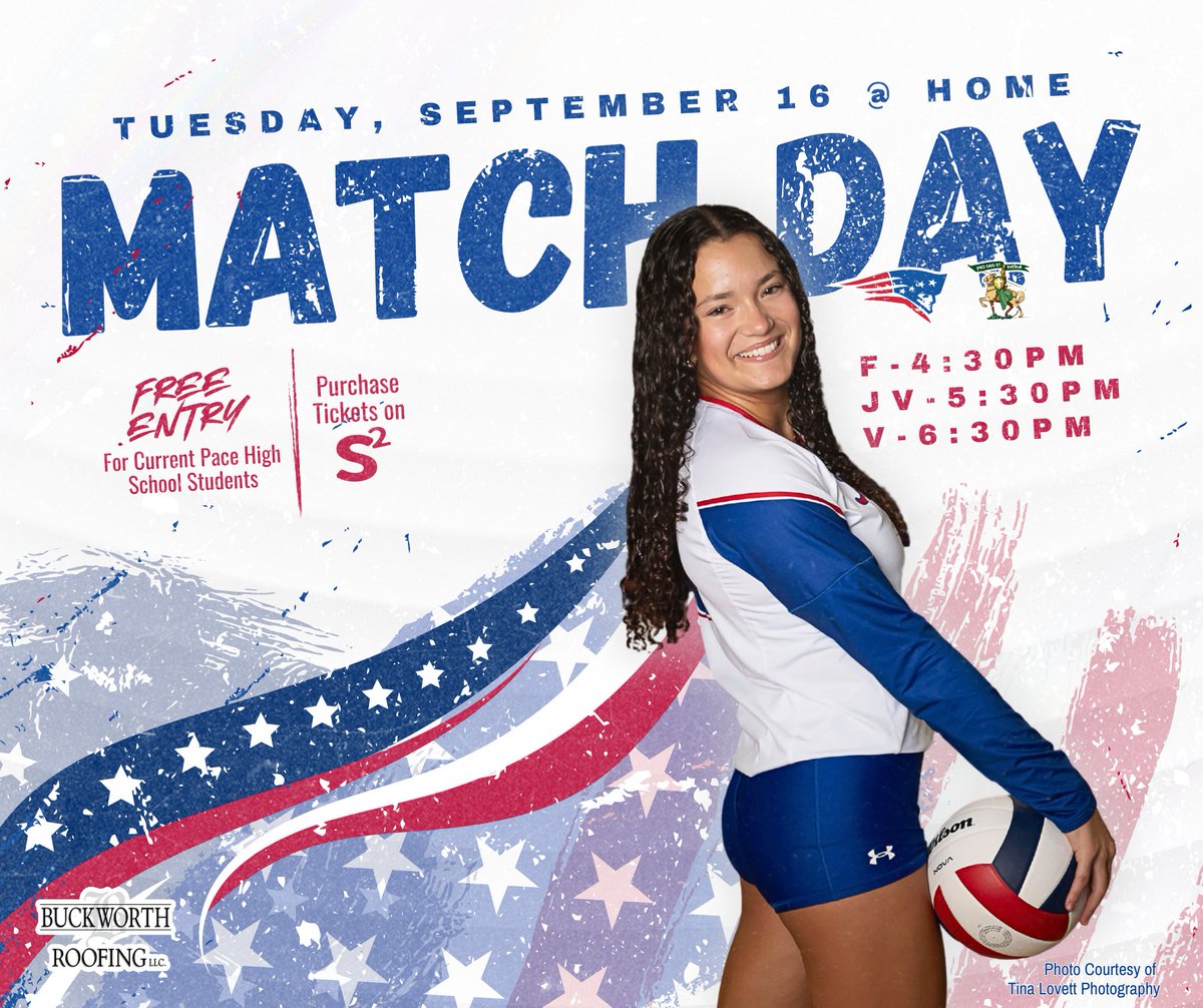 🏐Your #LadyPatriots take on the Catholic Crusaders TONIGHT — Tues, Sept 16 @ Pace High!

🕓 4:30 Freshman
🕔 5:30 JV
🕡 6:30 Varsity

🎟️ Purchase your tix on S2 Pass
🆔 Pace High students get in FREE w/ student ID!

💙❤️ #GoPacePatriots #PatriotPride #PacePatriotsVolleyball