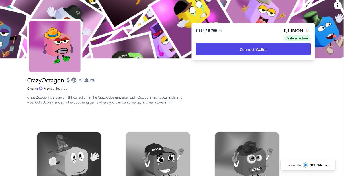 🚀 Mint is LIVE!
Grab your unique 🟪 CrazyOctagon almost for FREE! 🔥
🎮 An exciting game is coming..
💎 Don’t miss out — profit is just ahead!
👉 Mint 
…201cce2e69dd72c0549b07_10143.nfts2.me 

#CrazyOctagon #Monad #NFTGame #MintNow #PlayToEarn #NFTCommunity #CrazyCube
