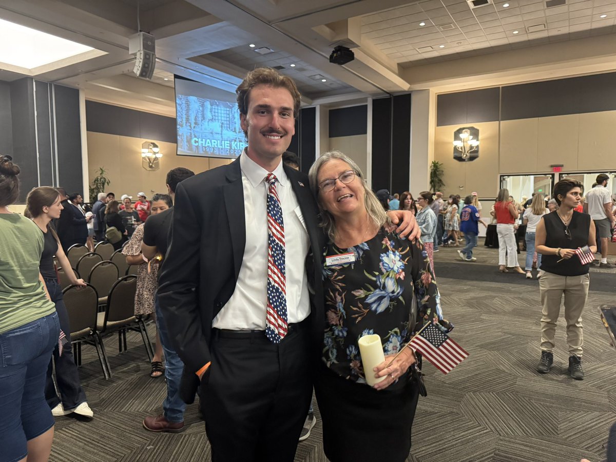ltro's tweet photo. This is how it all started for tonight’s vigil for @charliekirk11 Charlie Kirk at UCF. 

Thank you @jsuggs1776 
@GordonJahvin 
Mary Connolly. https://t.co/q0pBz8FMvQ